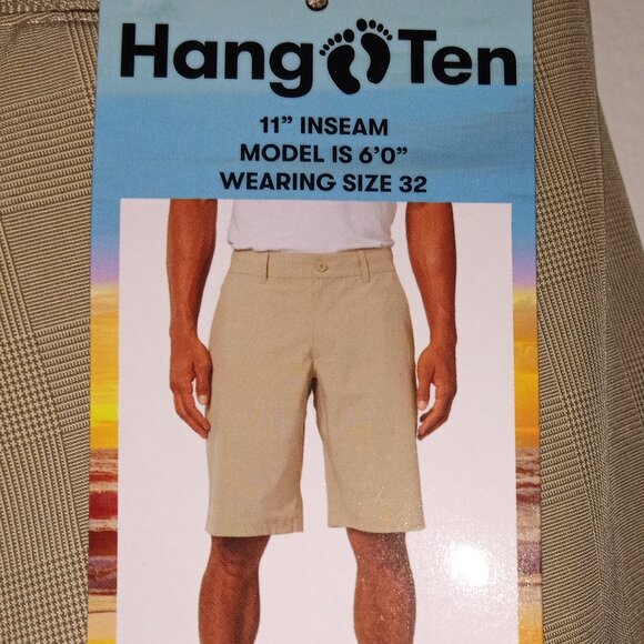 NWT HANG TEN Walking/Board Shorts Men’s Size 34 Khaki Micro Plaid - Picture 1 of 8